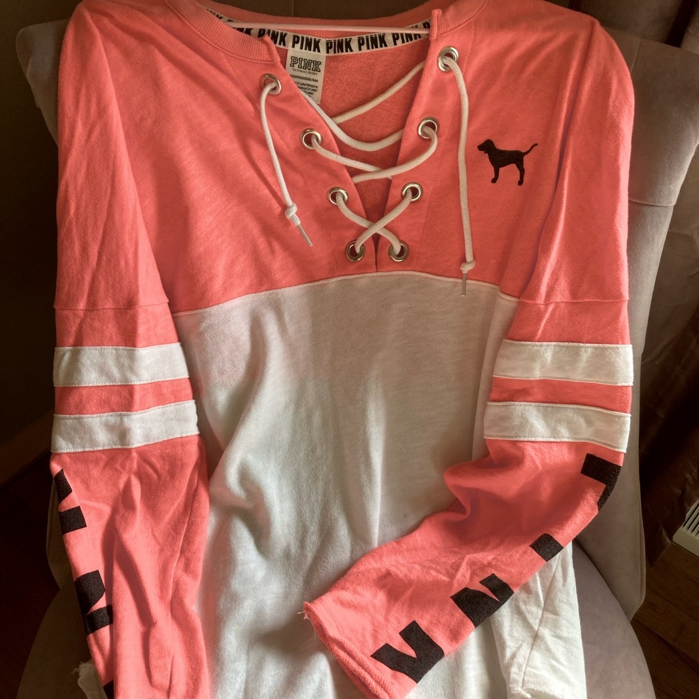 PINK varsity athletic two tone sweater